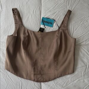 House of Harlow 1960 Taupe Square-Neck Crop Top